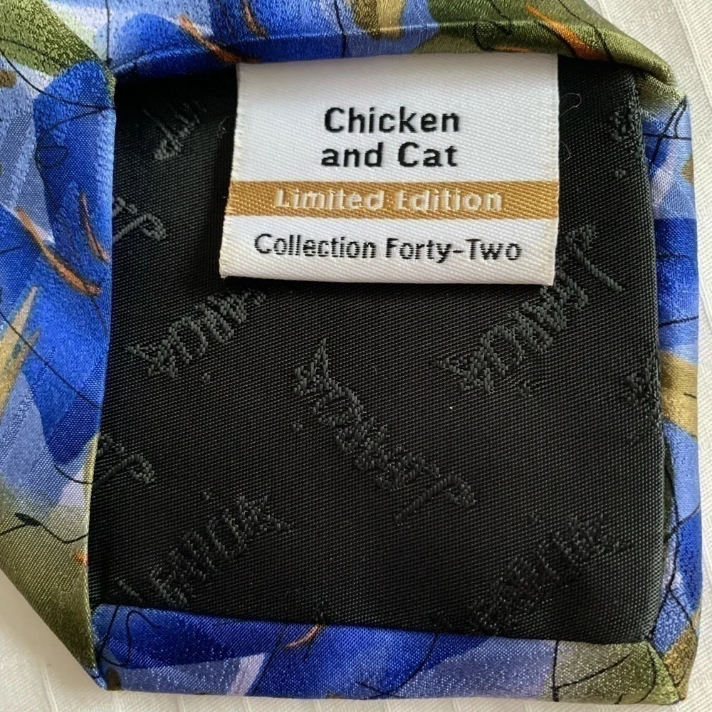 𝅺j Garcia Silk Necktie Collection Forty-Two Chicken and Cat